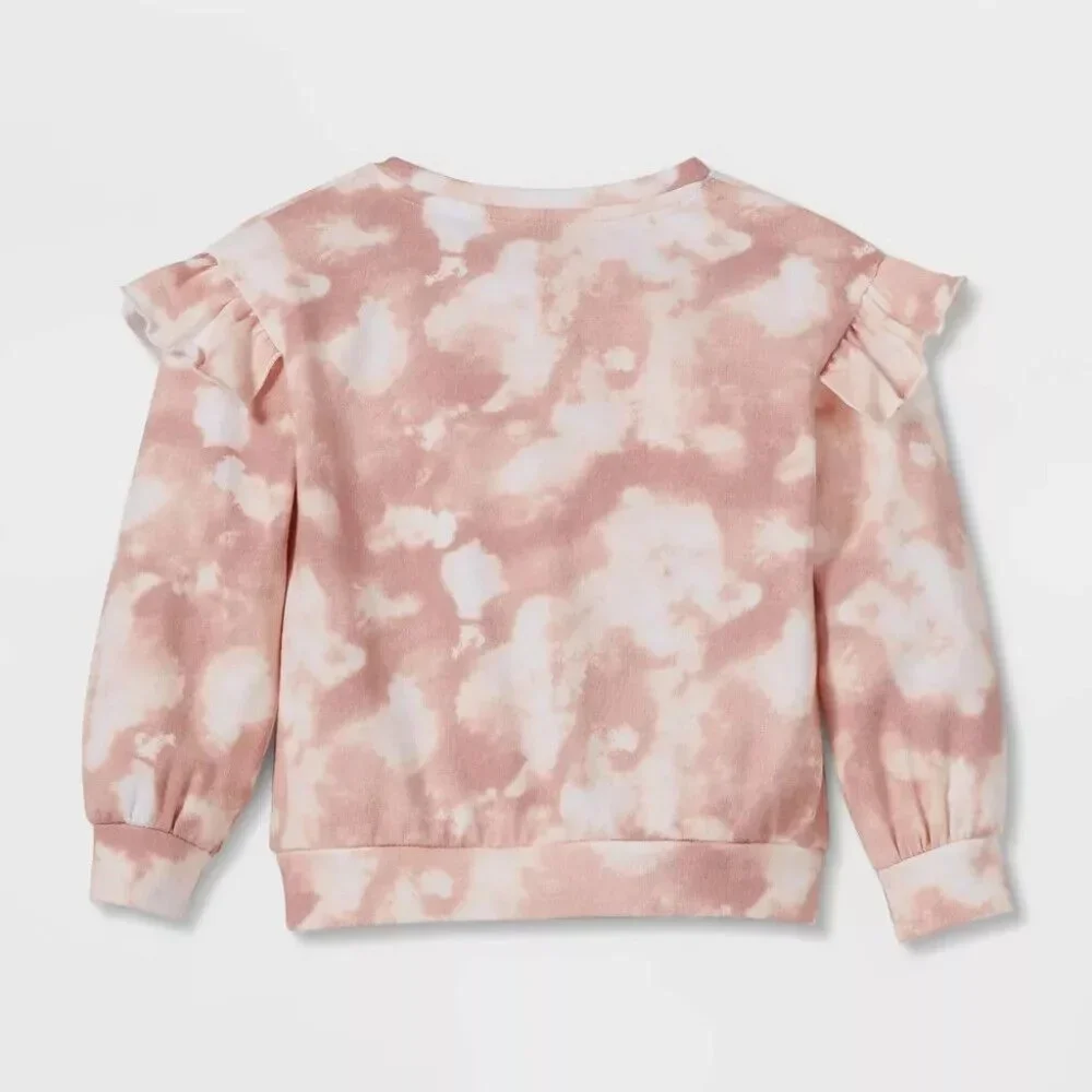 Grayson Collective Toddler Girls' Pink Tie-Dye Ruffle Terry Sweatshirt - Picture 2 of 5